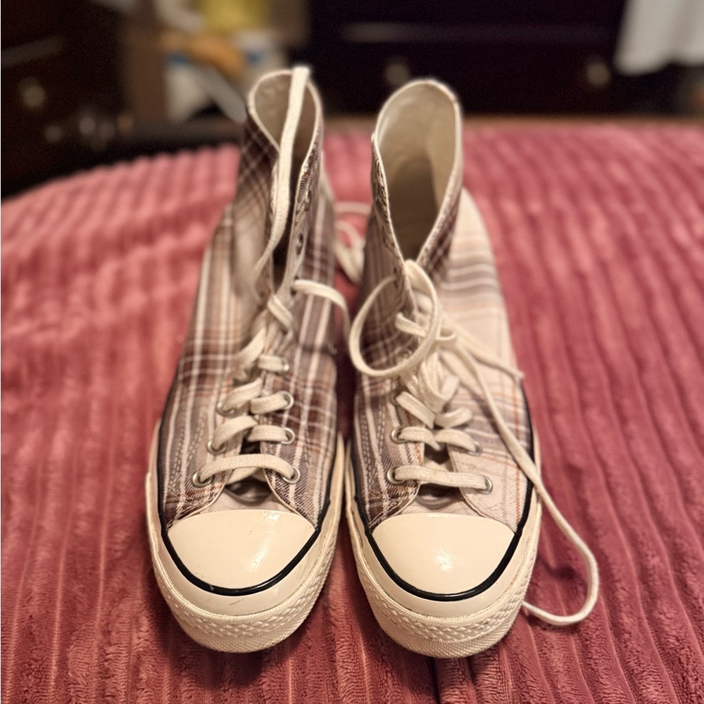 Plaid Canvas High-Top Sneakers